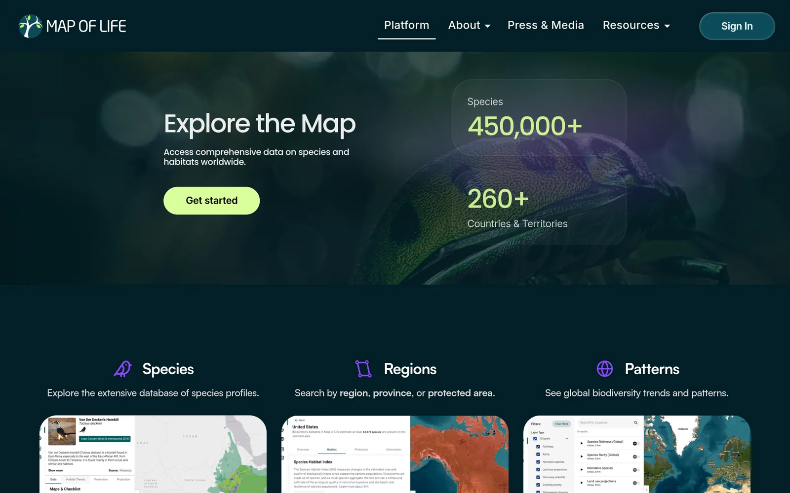 Map of Life species distribution platform
