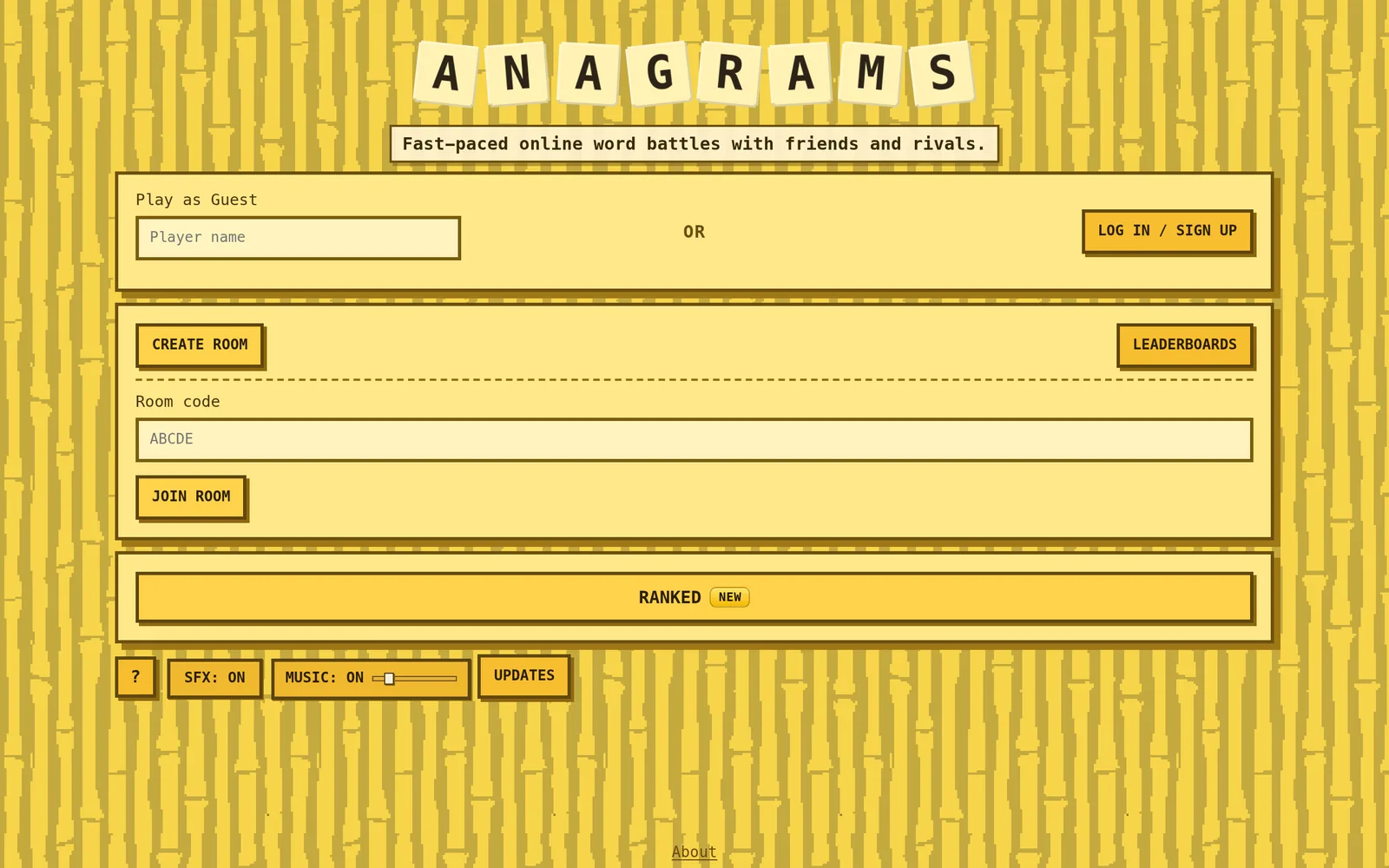playanagrams.com — multiplayer anagram game